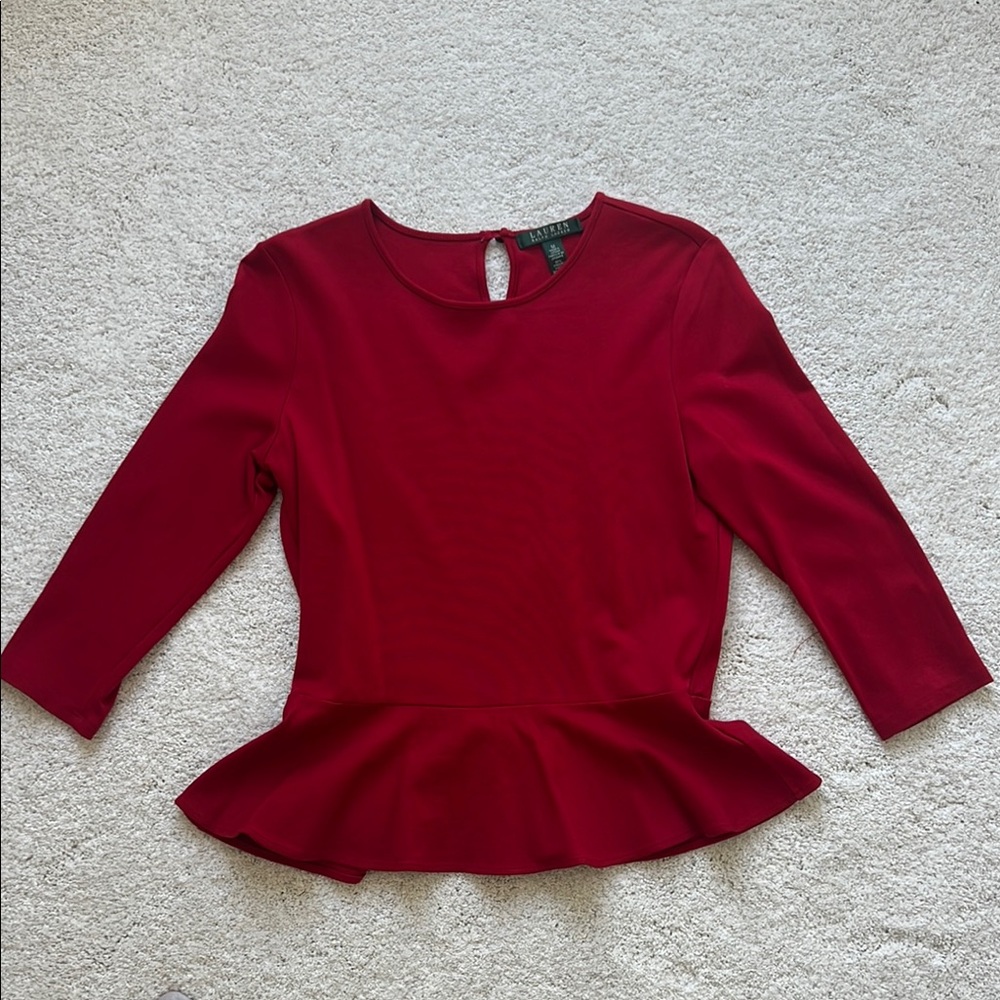 Ralph Lauren Red Fitted Peplum Blouse